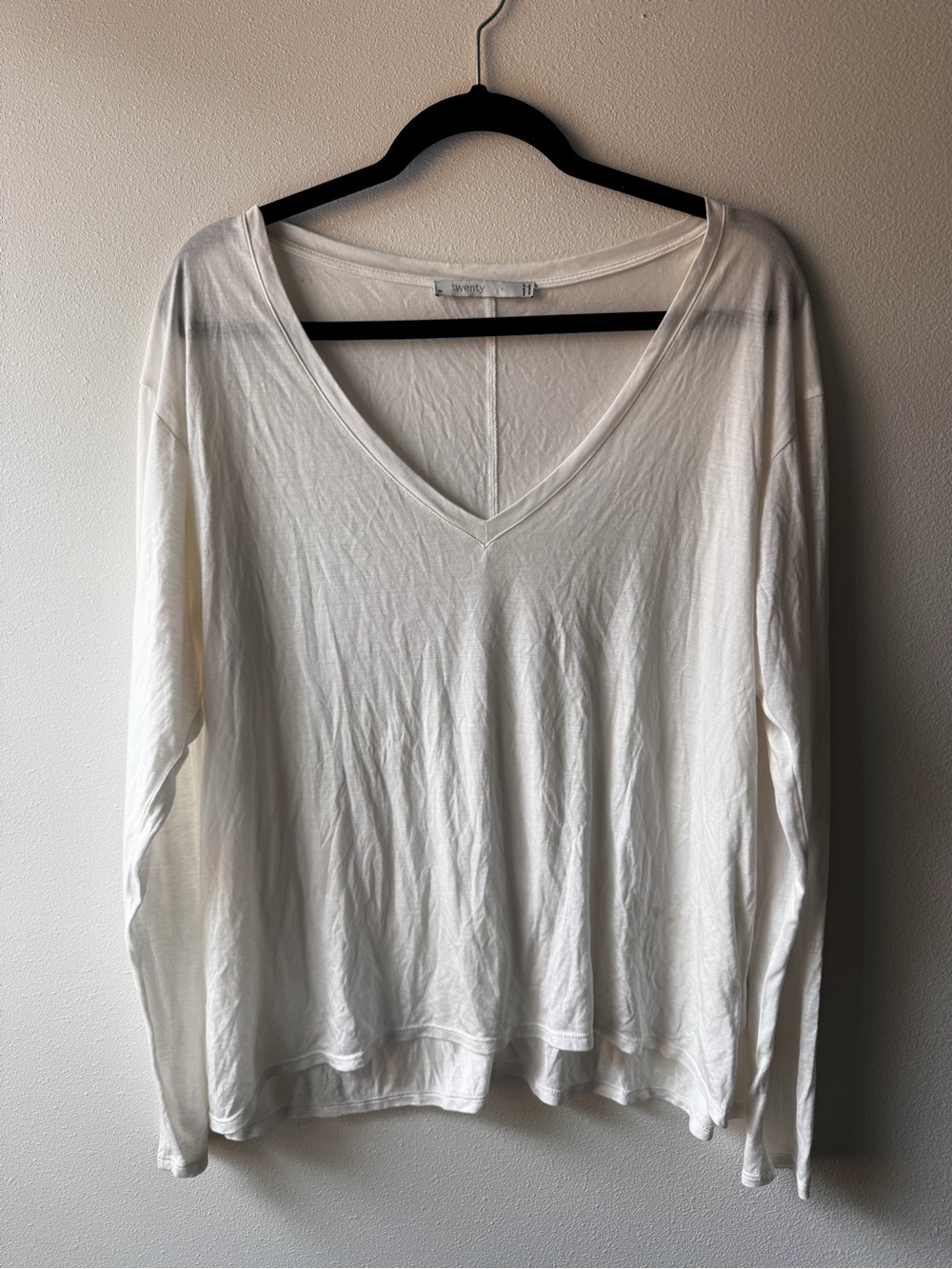 Twenty Lightweight V-Neck Long Sleeve Top - White